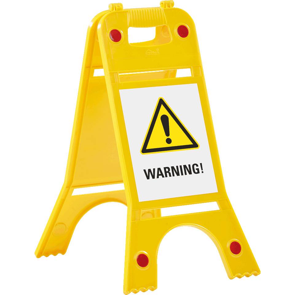 Warnaufsteller mit Reflektoren, Warning!, gelb, 245x620mm, ASR A1.3, DIN EN ISO 7010