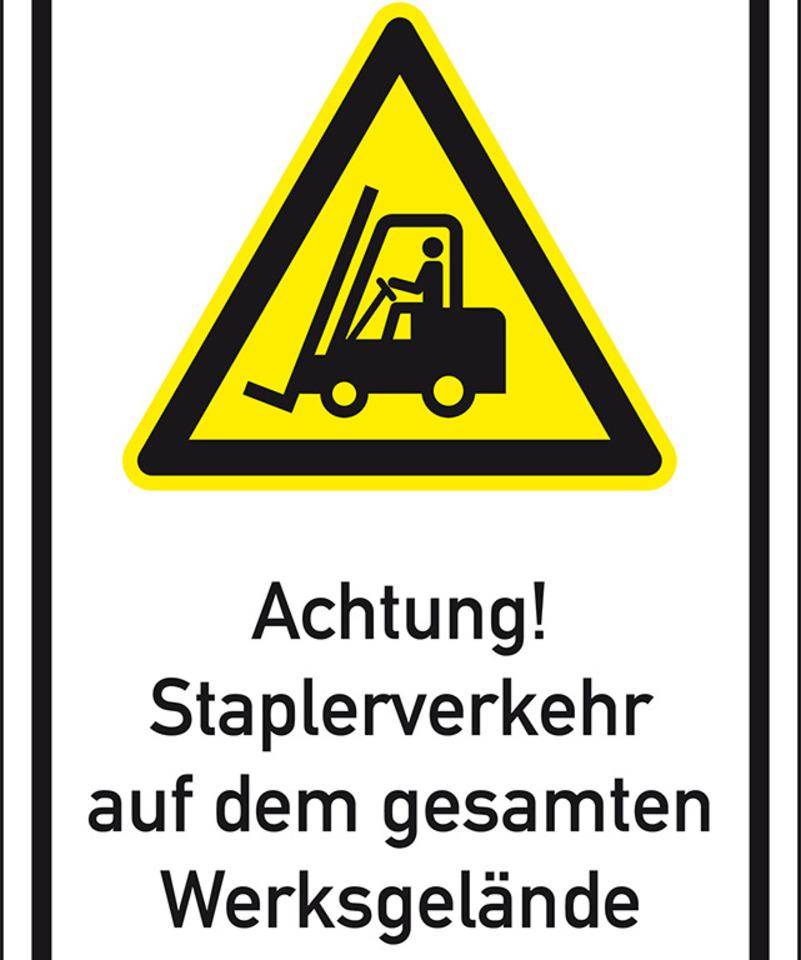 Warn-Kombischild Staplerverkehr auf dem Werksgelände, Aluminium,400x600mm, DIN EN ISO 7010 W014