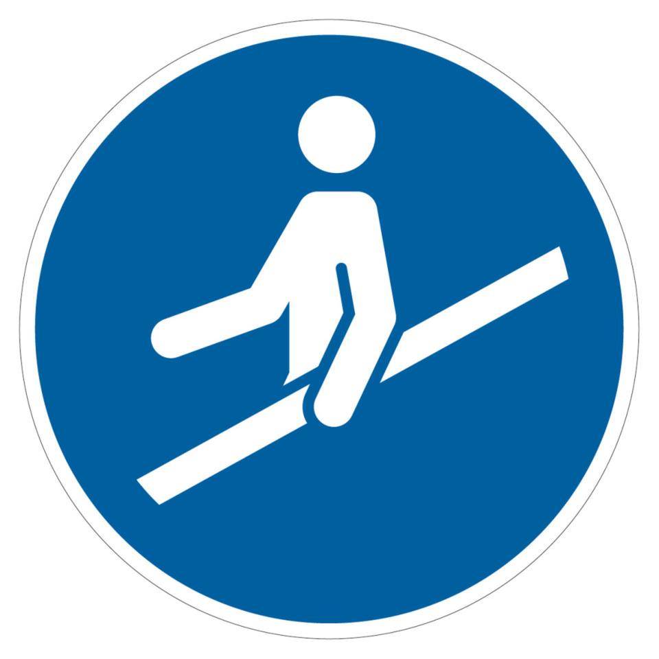 Gebotsschild Handlauf benutzen, ASR/ISO, Kunststoff, Ø100mm