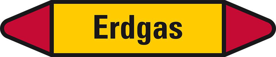 Rohrleitungsetikett Erdgas, gelb/schwarz/rot, für Ø 15-25mm, 96x17mm, 8/Bogen