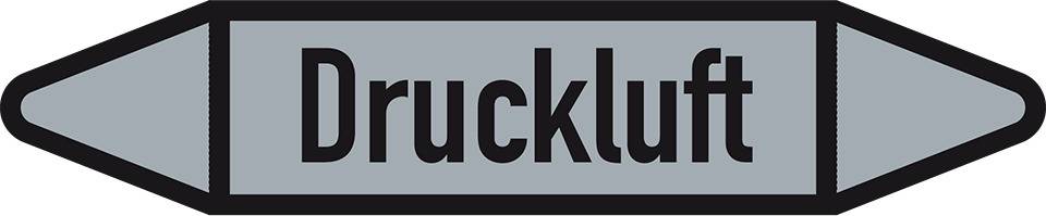 Rohrleitungsetikett Druckluft, DIN 2403, grau/schwarz, für Ø 25-40mm, 154x26mm, 5/Bogen