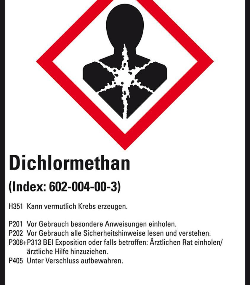 GHS-Etikett Dichlormethan, GefStoffV/GHS/CLP, Folie, 52x74mm, 10/Bogen