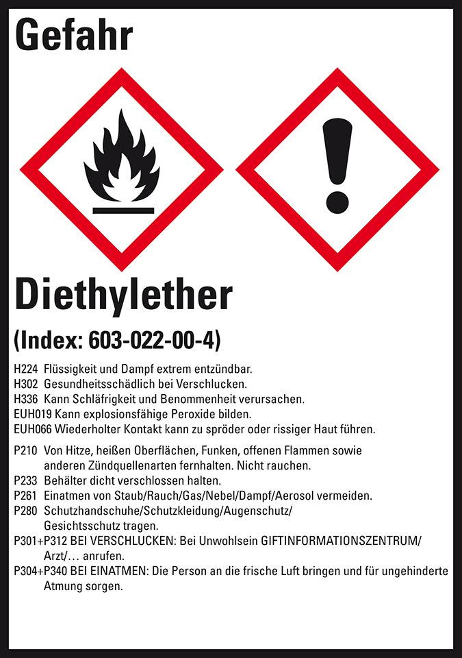 GHS-Etikett Diethylether, GefStoffV/GHS/CLP, Folie, 52x74mm, 10/Bogen