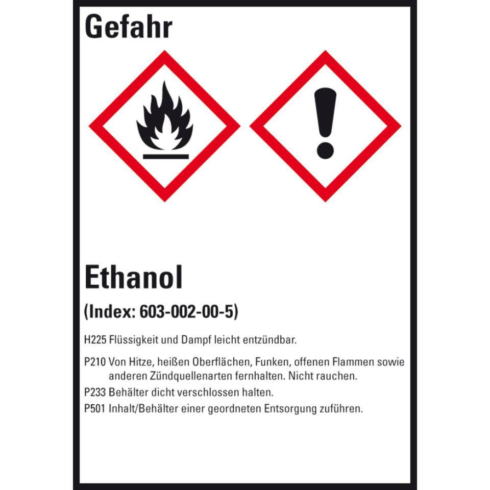 GHS-Etikett Ethanol, GefStoffV/GHS/CLP, Folie, selbstklebend, 52x74mm, 10/Bogen