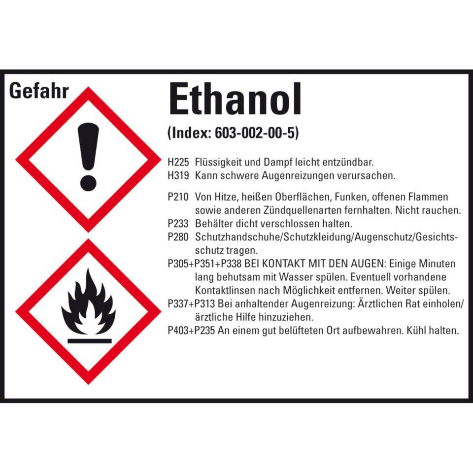 GHS-Etikett Ethanol, GefStoffV/GHS/CLP, Folie, selbstklebend, 105x74mm, 8/Bogen