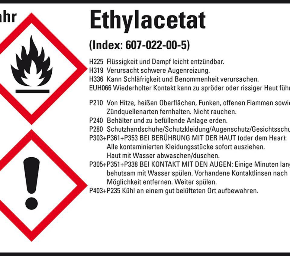 GHS-Etikett Ethylacetat, GefStoffV/GHS/CLP, Folie, 105x74mm, 8/Bogen