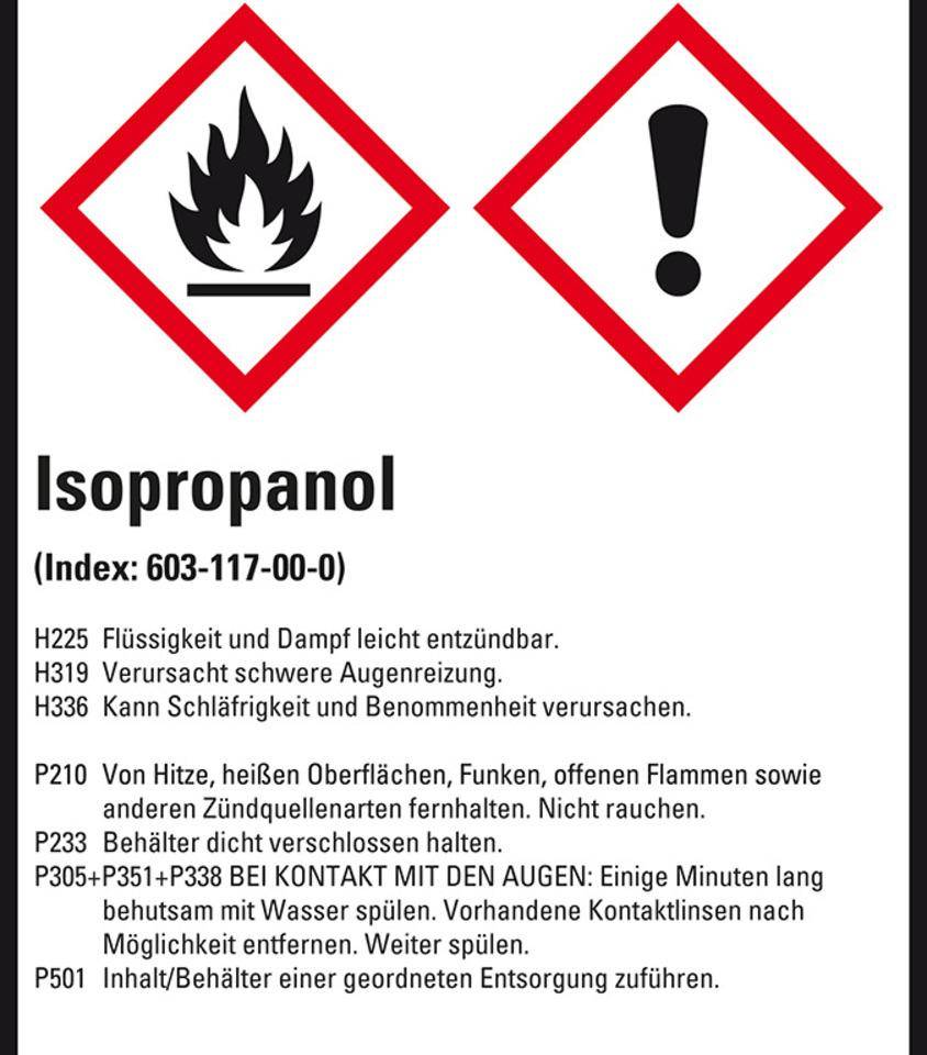 Gefahrstoffetikett Isopropanol, GefStoffV/GHS/CLP, Folie, 52x74mm, 10/Bogen