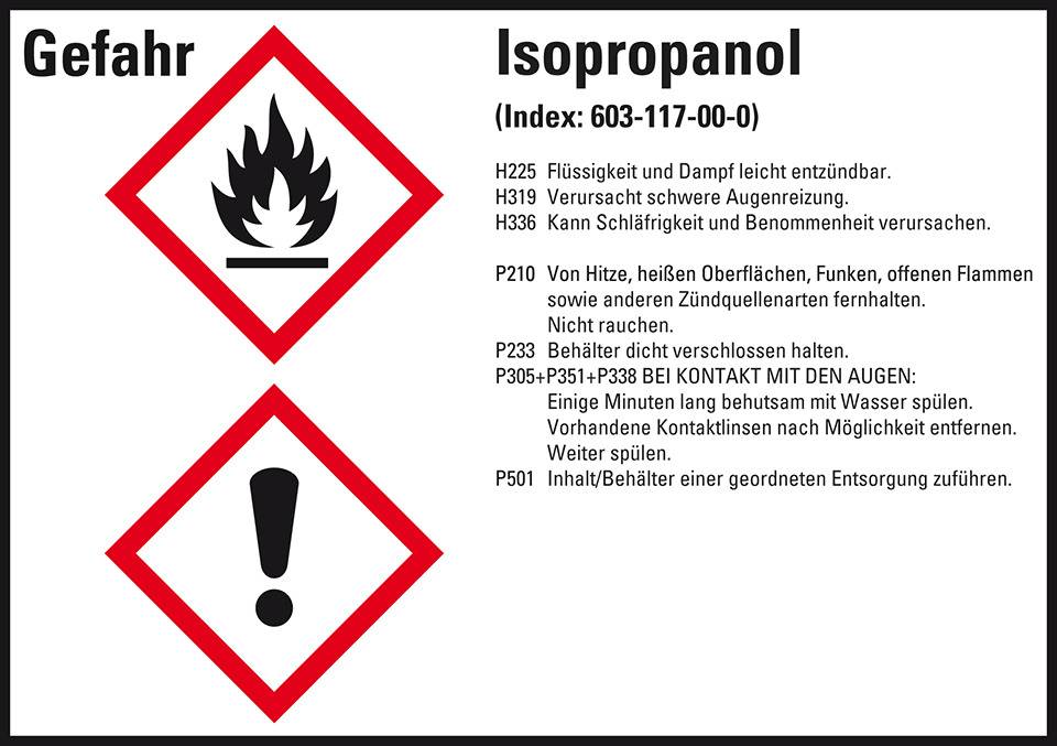 Gefahrstoffetikett Isopropanol, GefStoffV/GHS/CLP, Folie, 105x74mm, 8/Bogen