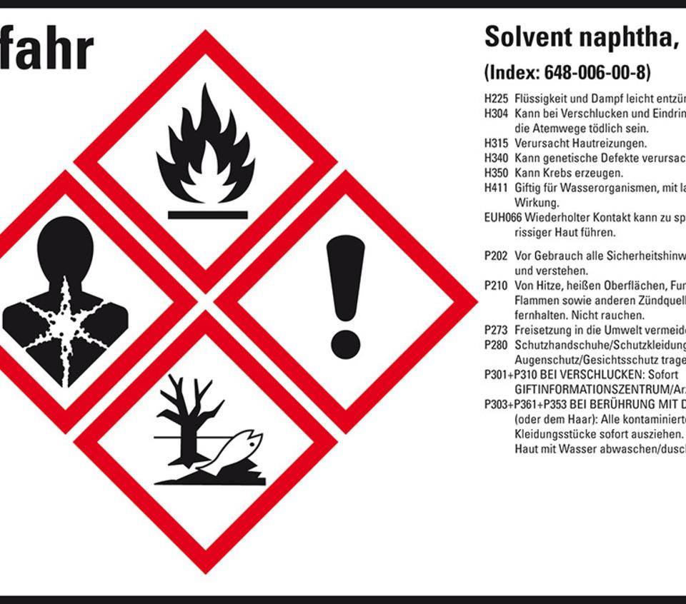 GHS-Etikett Solvent naphtha, leicht, GefStoffV/GHS/CLP, Folie, 105x74mm, 8/Bogen