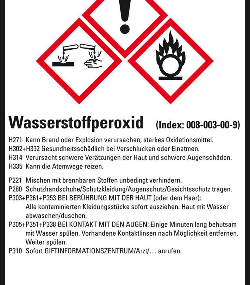 GHS-Etikett Wasserstoffperoxid, GefStoffV/GHS/CLP, Folie, 52x74mm, 10/Bogen