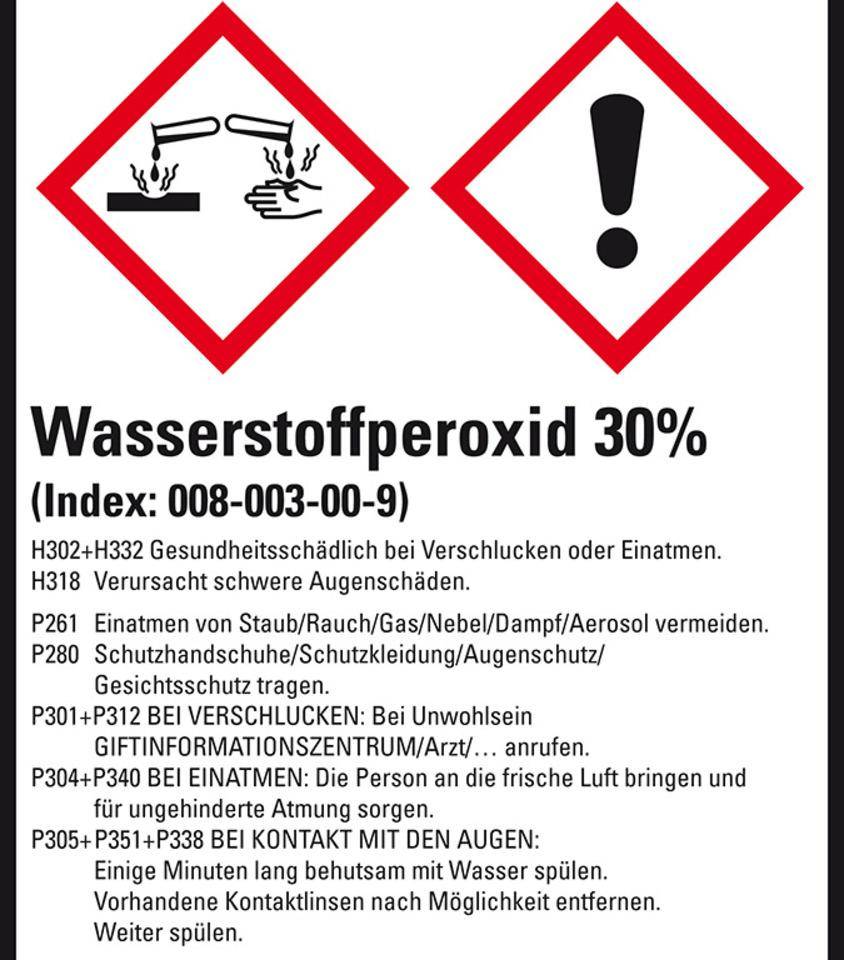 GHS-Etikett Wasserstoffperoxid 30%, GefStoffV/GHS/CLP, Folie, 52x74mm, 10/Bogen