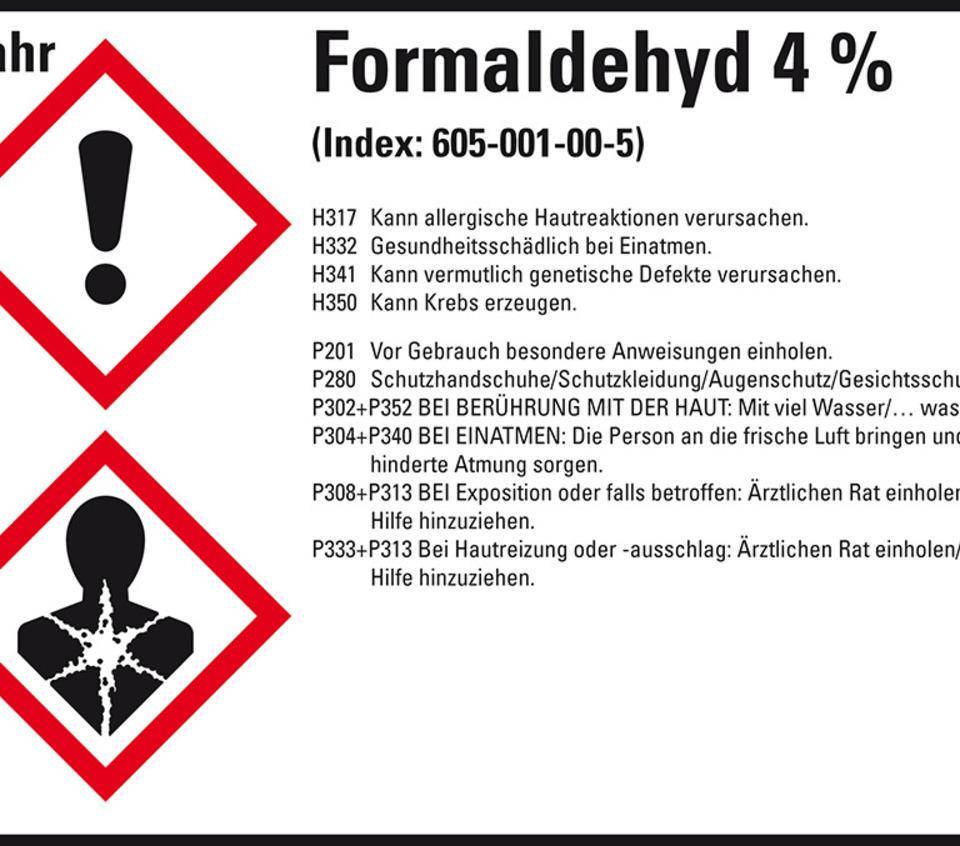 GHS-Etikett Formaldehyd 4%, GefStoffV/GHS/CLP, Folie, 148x105mm,4/Bogen
