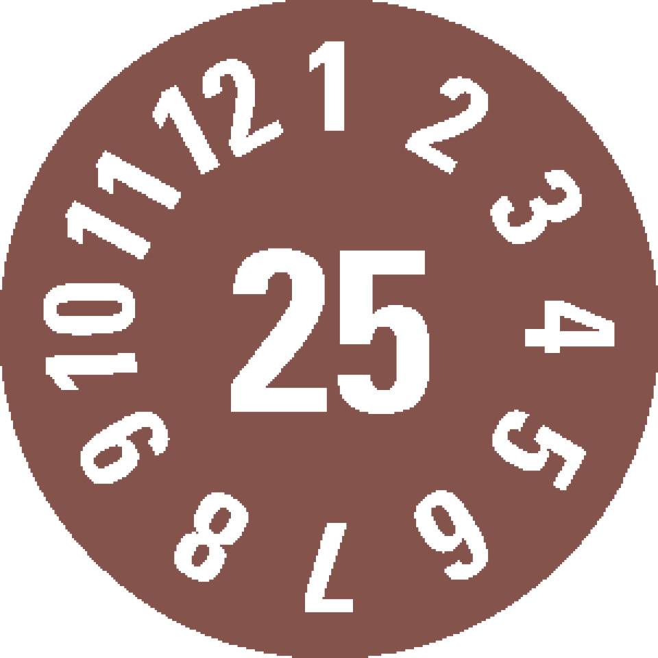 Prüfplakette 25, braun, Dokumentenfolie, selbstklebend, Ø 8mm, 180/Bogen