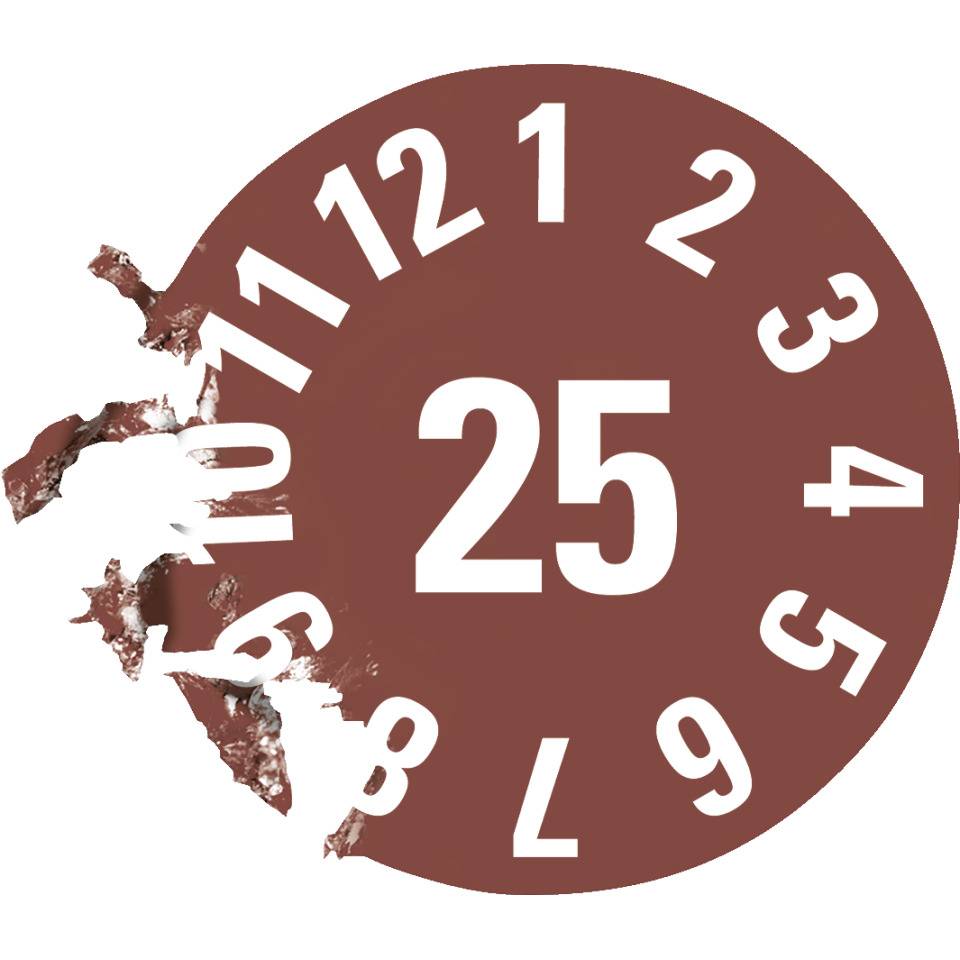 Prüfplakette 25, braun, Dokumentenfolie, selbstklebend, Ø 8mm, 180/Bogen