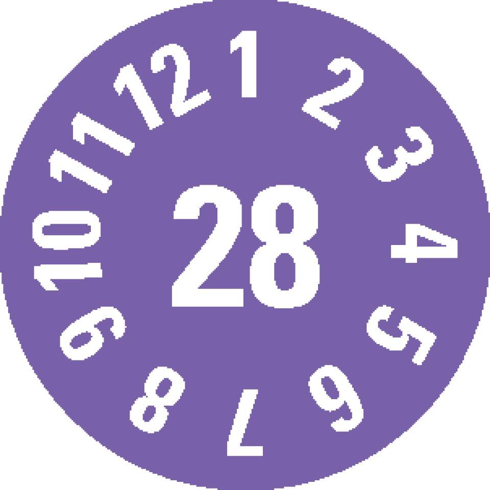 Prüfplakette 28, violett, Dokumentenfolie, selbstklebend, Ø 8mm, 180/Bogen