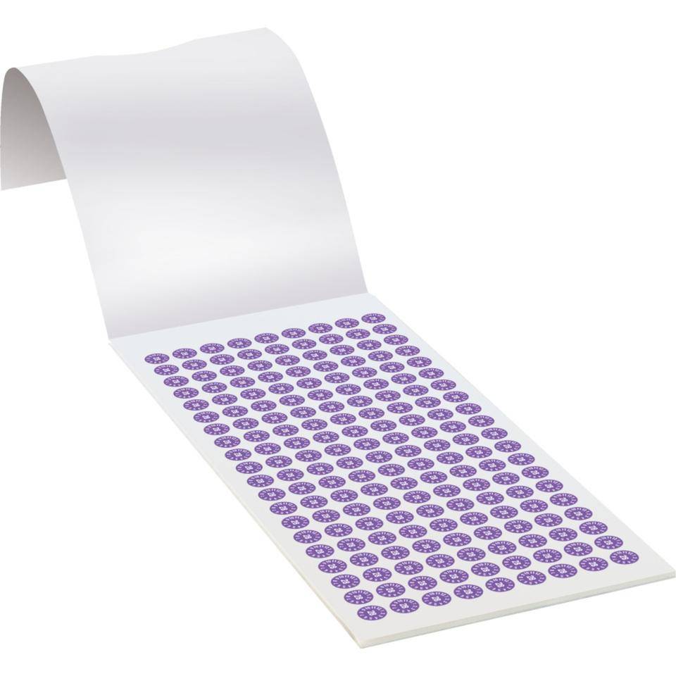 Prüfplakette 28, violett, Dokumentenfolie, selbstklebend, Ø 8mm,360/Heft