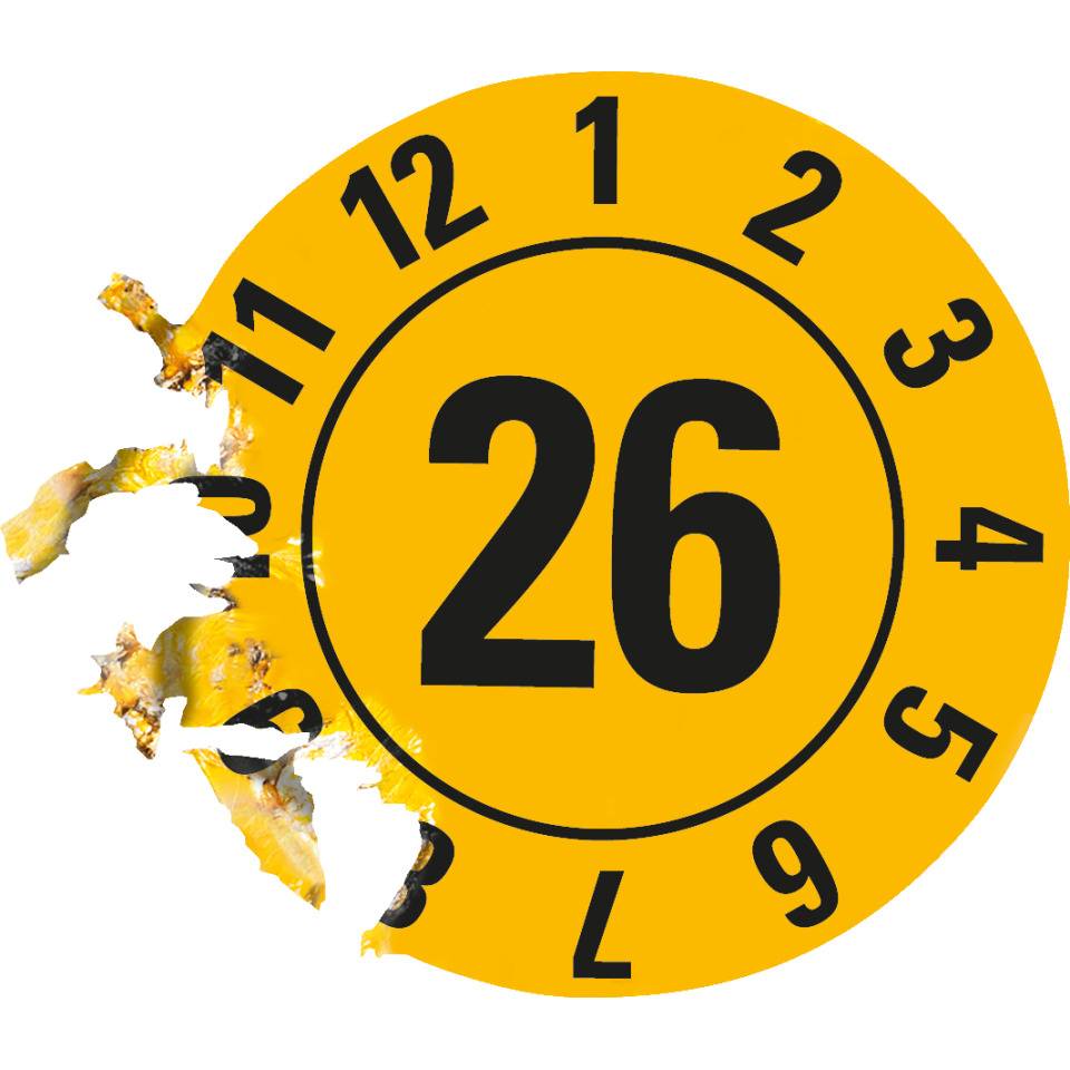 Jahresprüfplakette 26, gelb, Dokumentenfolie, Ø 30mm, 500/Rolle