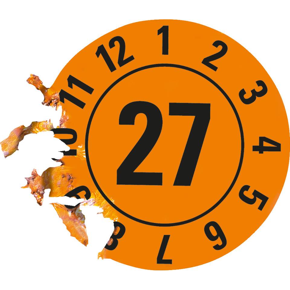 Jahresprüfplakette 27, orange, Dokumentenfolie, Ø 30mm, 500/Rolle