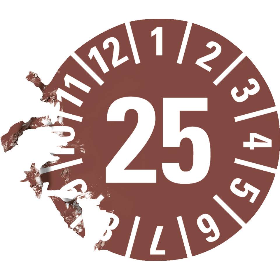 Prüfplakette 25, braun, Dokumentenfolie, selbstklebend, Ø 15mm, 420/Heft