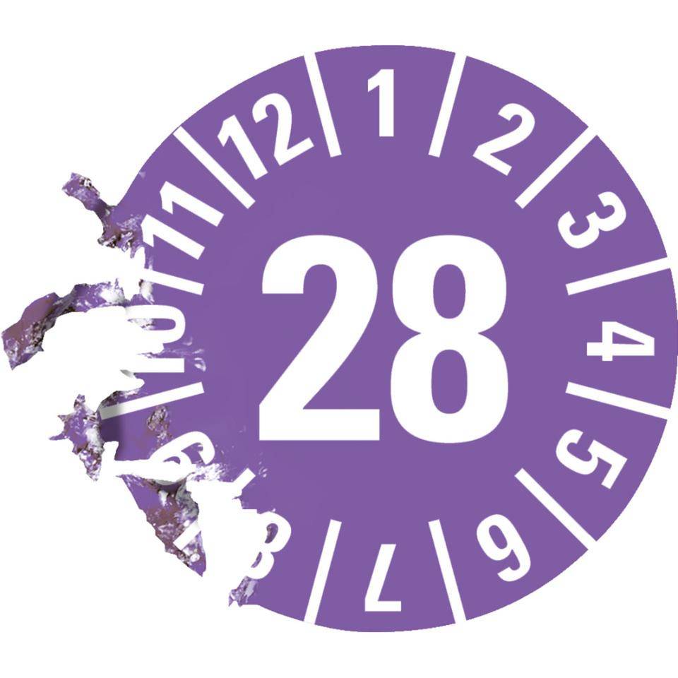 Prüfplakette 28, violett, Dokumentenfolie, selbstklebend, Ø 35mm, 60/Heft