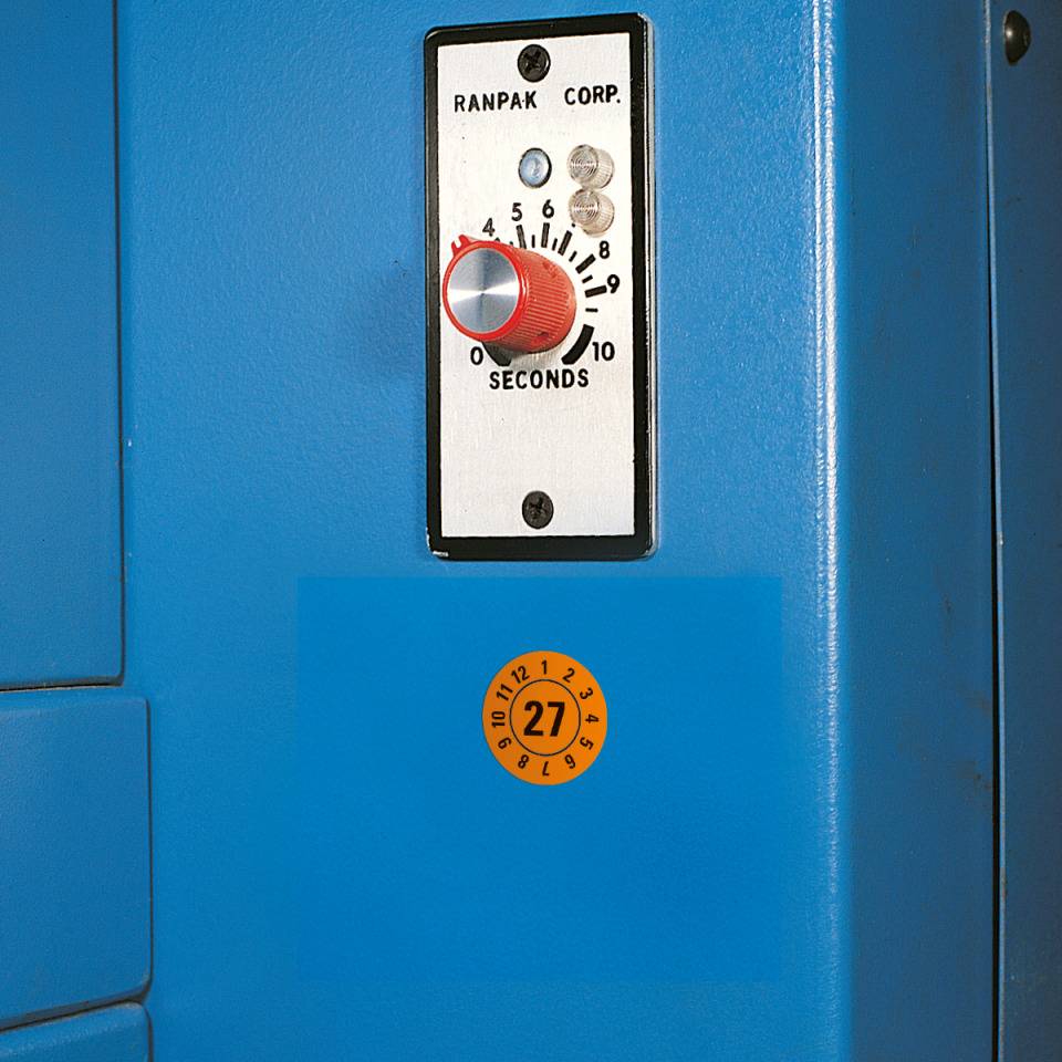 Prüfplakette 27, orange, Folie, ablösbar, Ø 25mm, 21/Bogen
