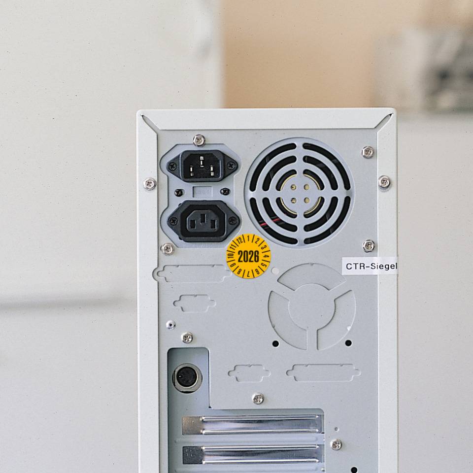 Prüfplakette 2026, gelb, Dokumentenfolie, selbstklebend, Ø 20mm, 36/Bogen