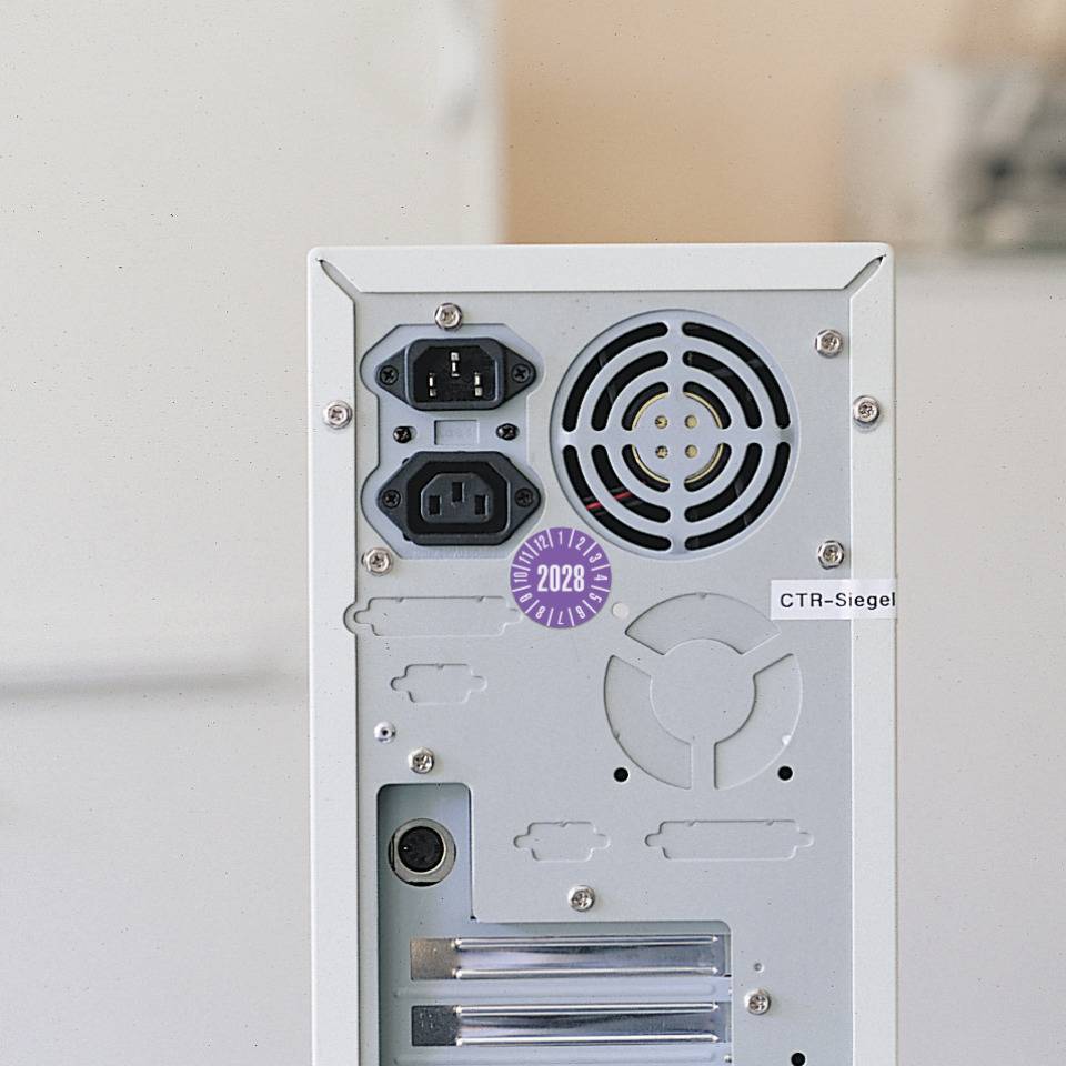 Prüfplakette 2028, violett, Folie, ablösbar, Ø 25mm, 21/Bogen