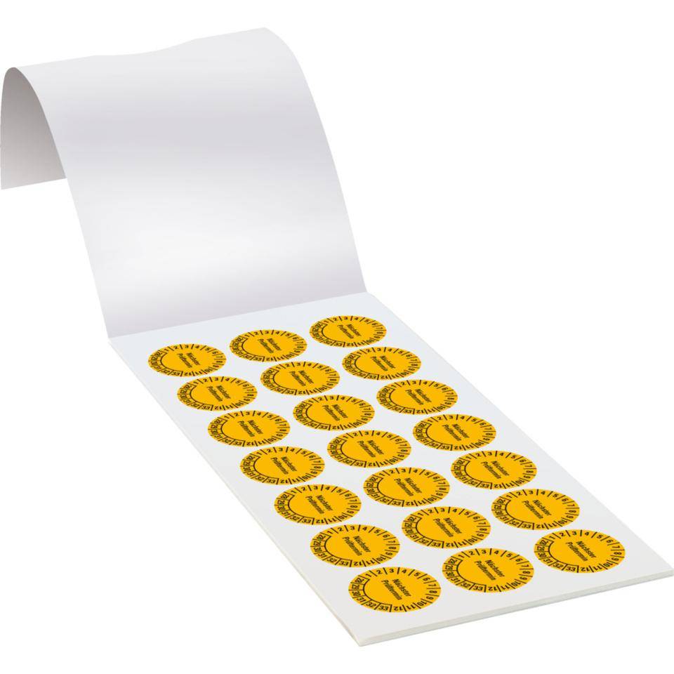 Prüfplakette Nächster Prüftermin 28-33, gelb, Folie, ablösbar, Ø25mm, 105/Heft