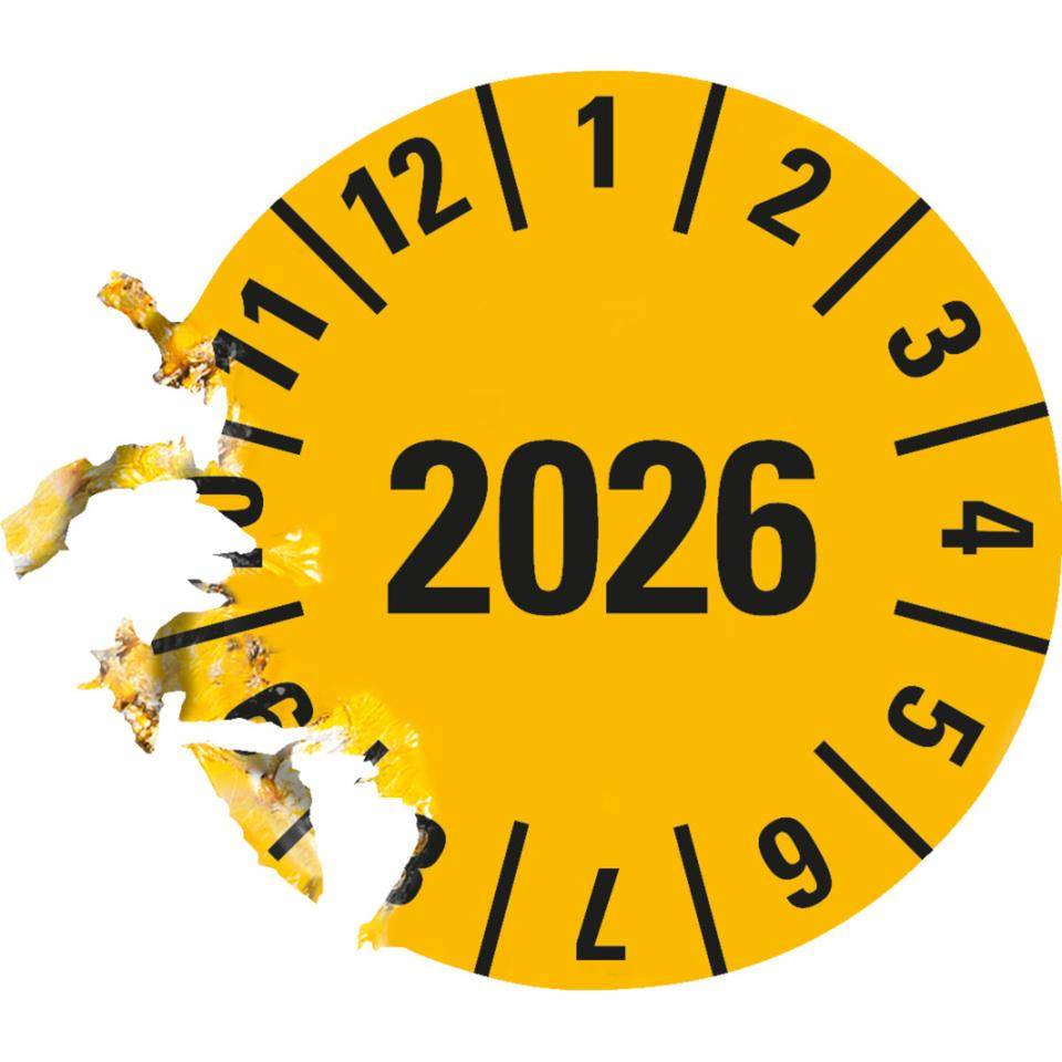 Prüfplakette 2026, gelb, Dokumentenfolie, Ø 10mm, 384/Heft