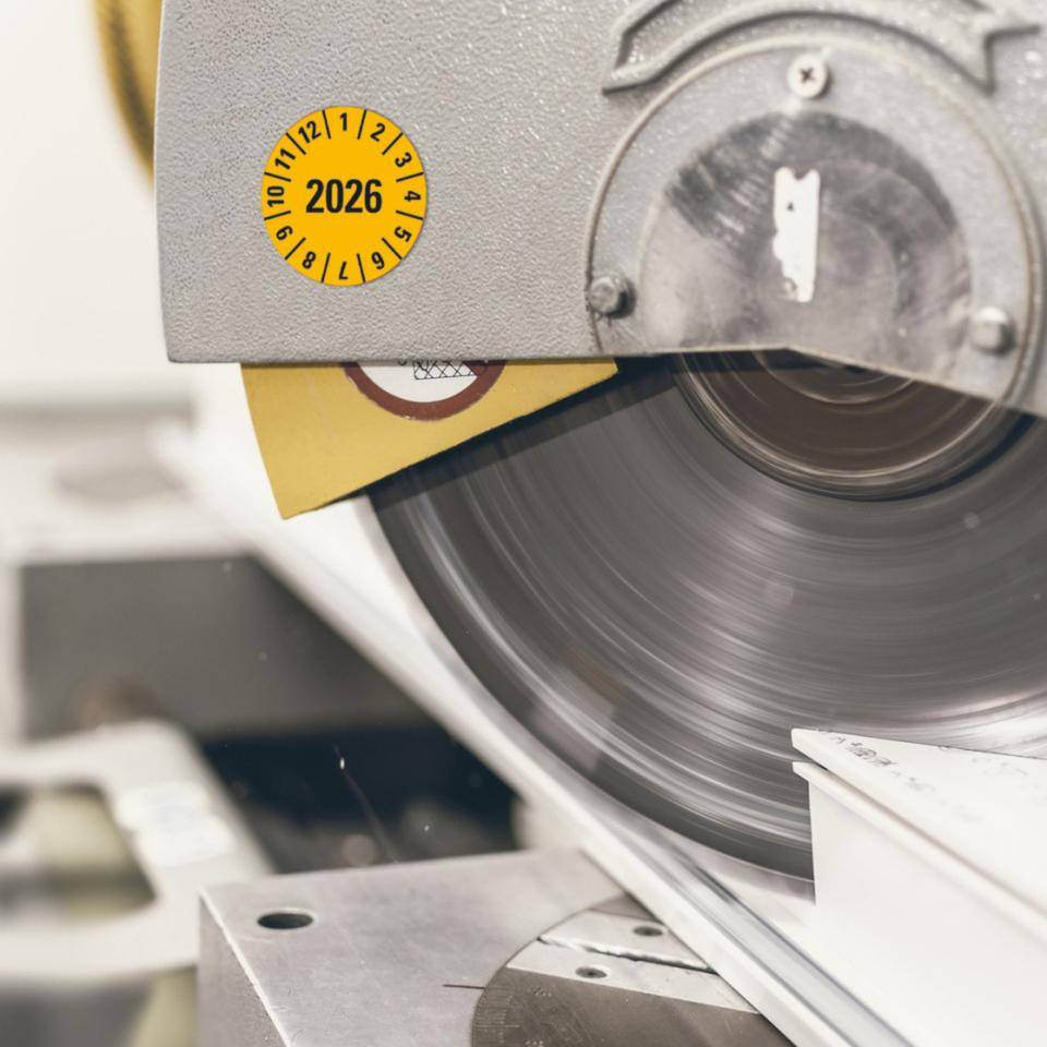 Jahresprüfplakette 2026, gelb, Folie, ablösbar, Ø 10mm, 128/Bogen