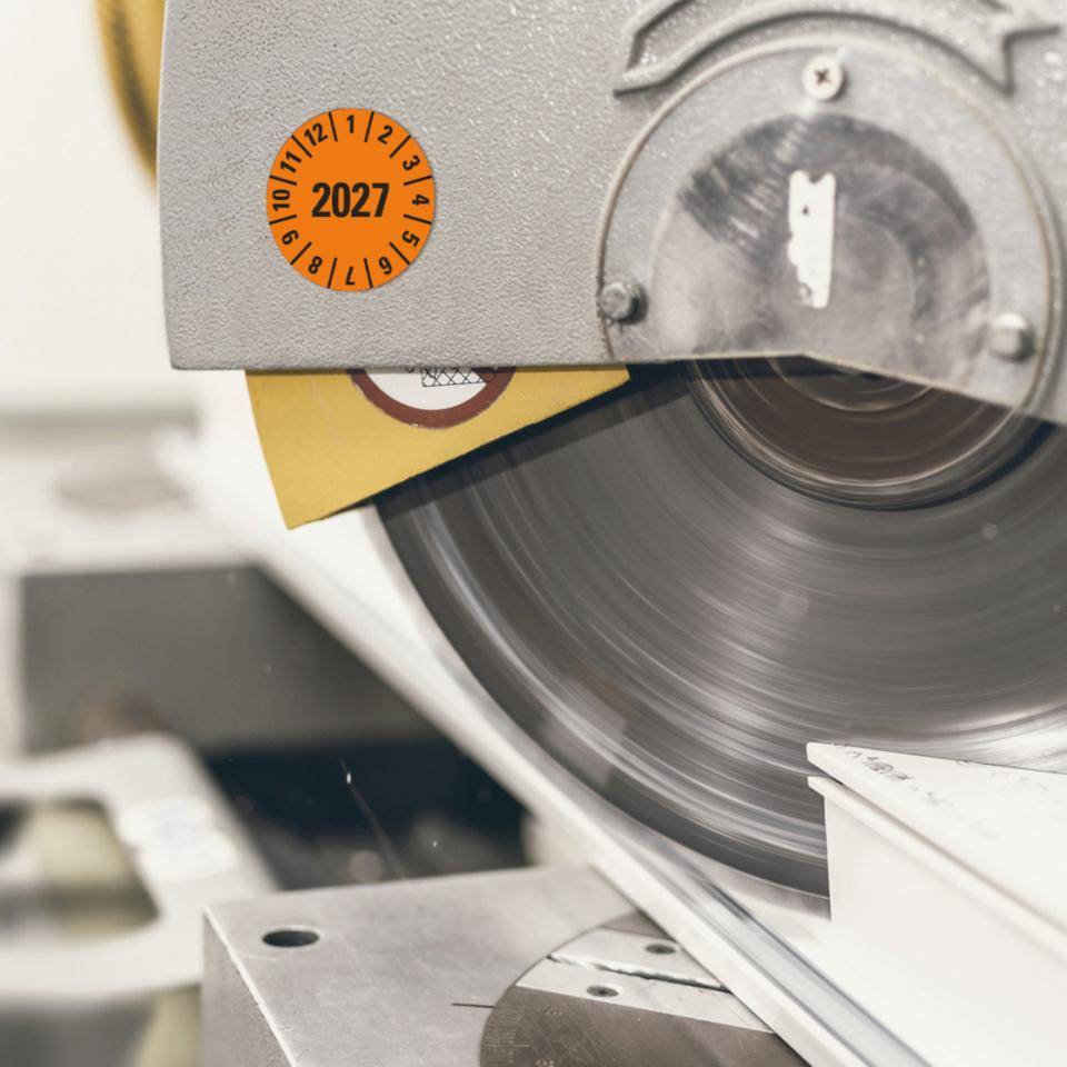 Prüfplakette 2027, orange, Dokumentenfolie, selbstklebend, Ø 15 mm, 420/Heft