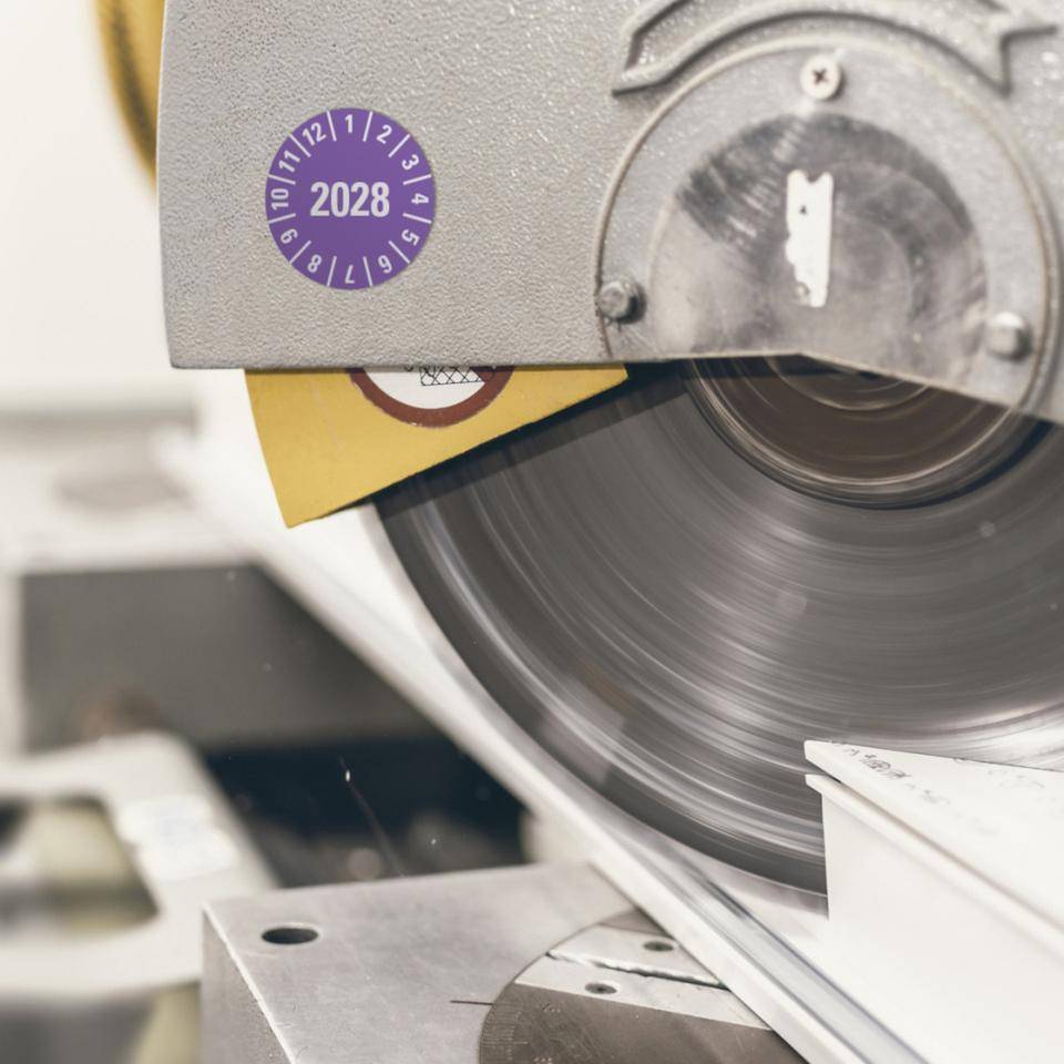 Jahresprüfplakette 2028, violett, Dokumentenfolie, Ø 10mm, 128/Bogen