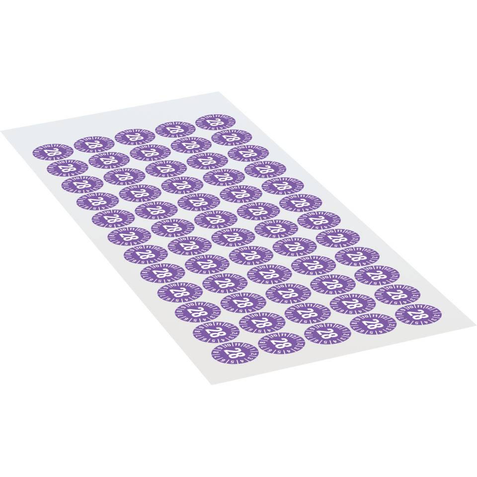 Prüfplakette 28, violett, Dokumentenfolie, selbstklebend, Ø 15mm, 60/Bogen