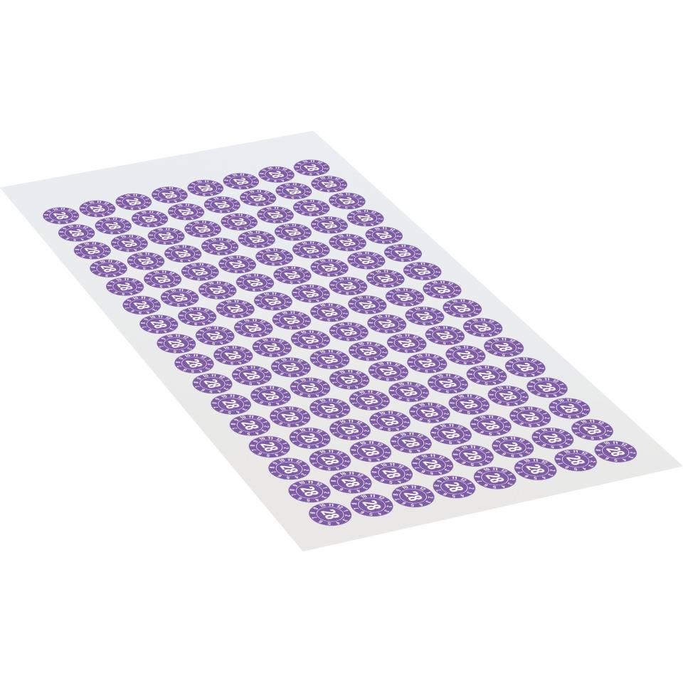 Prüfplakette 28, violett, Folie, ablösbar, Ø 10mm, 128/Bogen