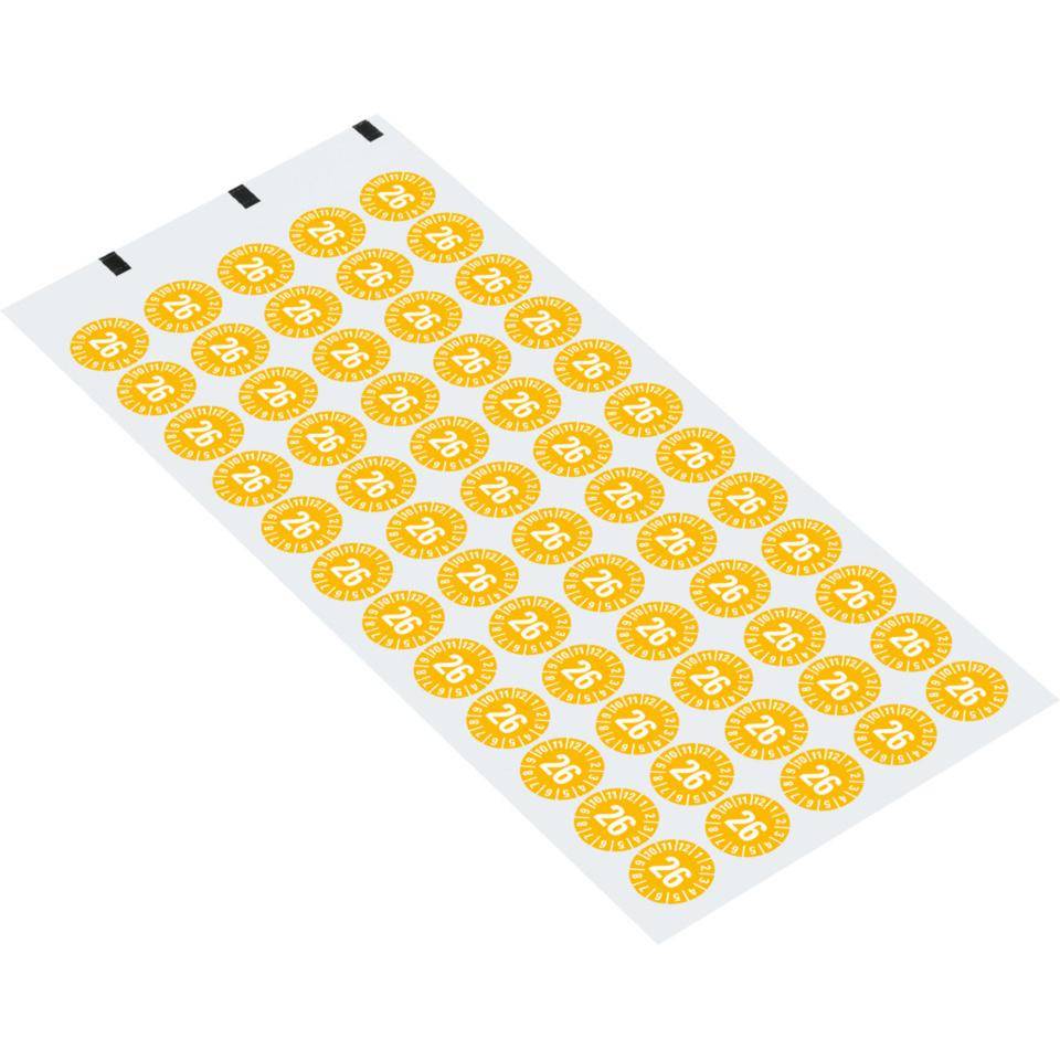 Prüfplakette 26, gelb, Schachbrettfolie, selbstklebend, Ø 15mm, 60/Bogen
