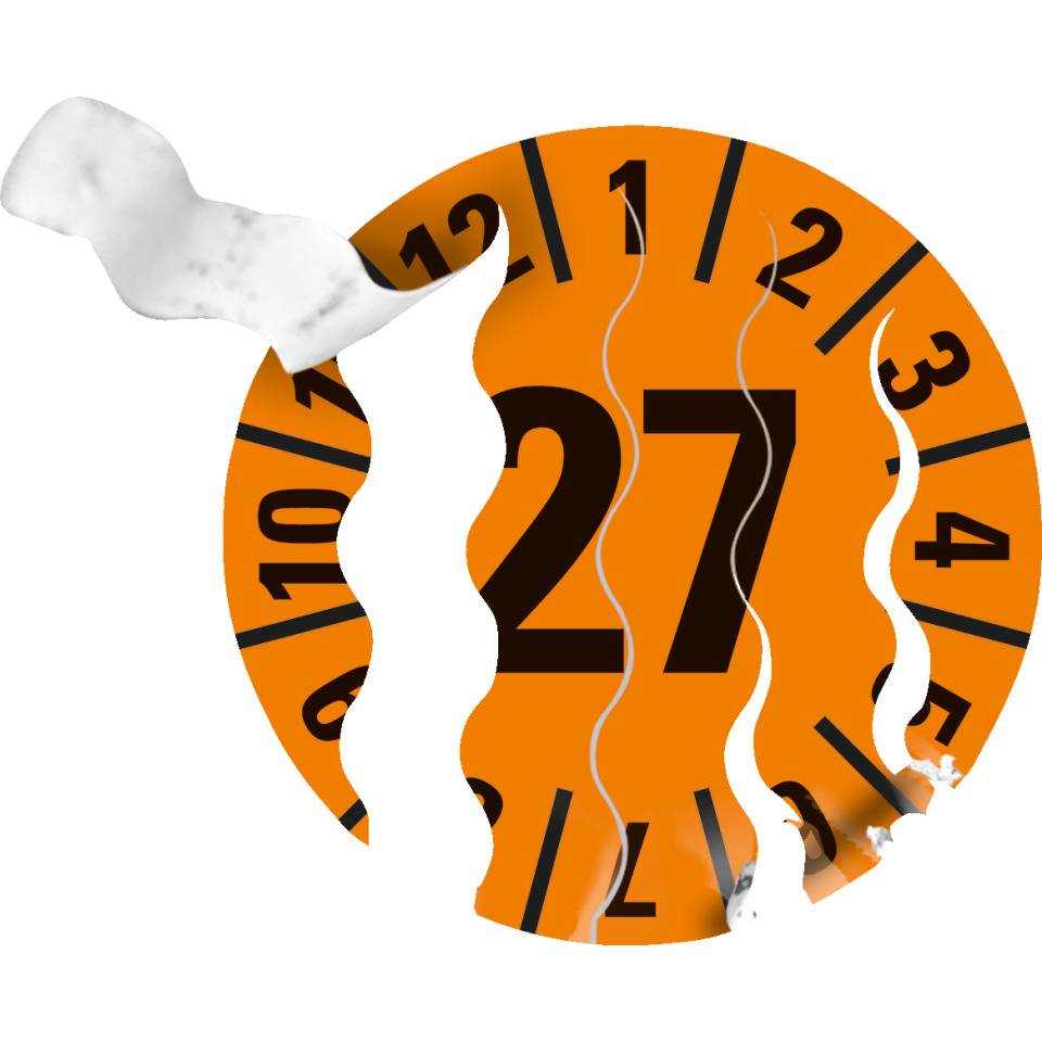 Prüfplakette 27, orange, Sicherheitsfolie, selbstklebend, Ø 15mm, 60/Bogen