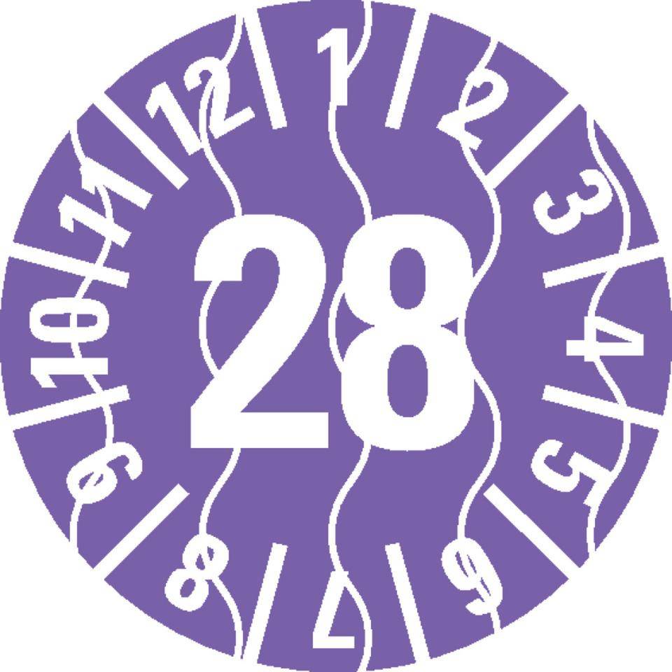 Prüfplakette 28, violett, Sicherheitsfolie, selbstklebend, Ø 15mm, 60/Bogen
