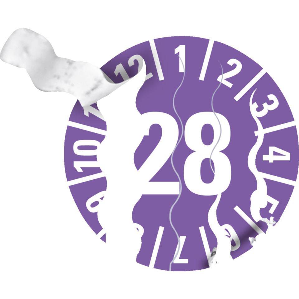 Prüfplakette 28, violett, Sicherheitsfolie, selbstklebend, Ø 15mm, 60/Bogen