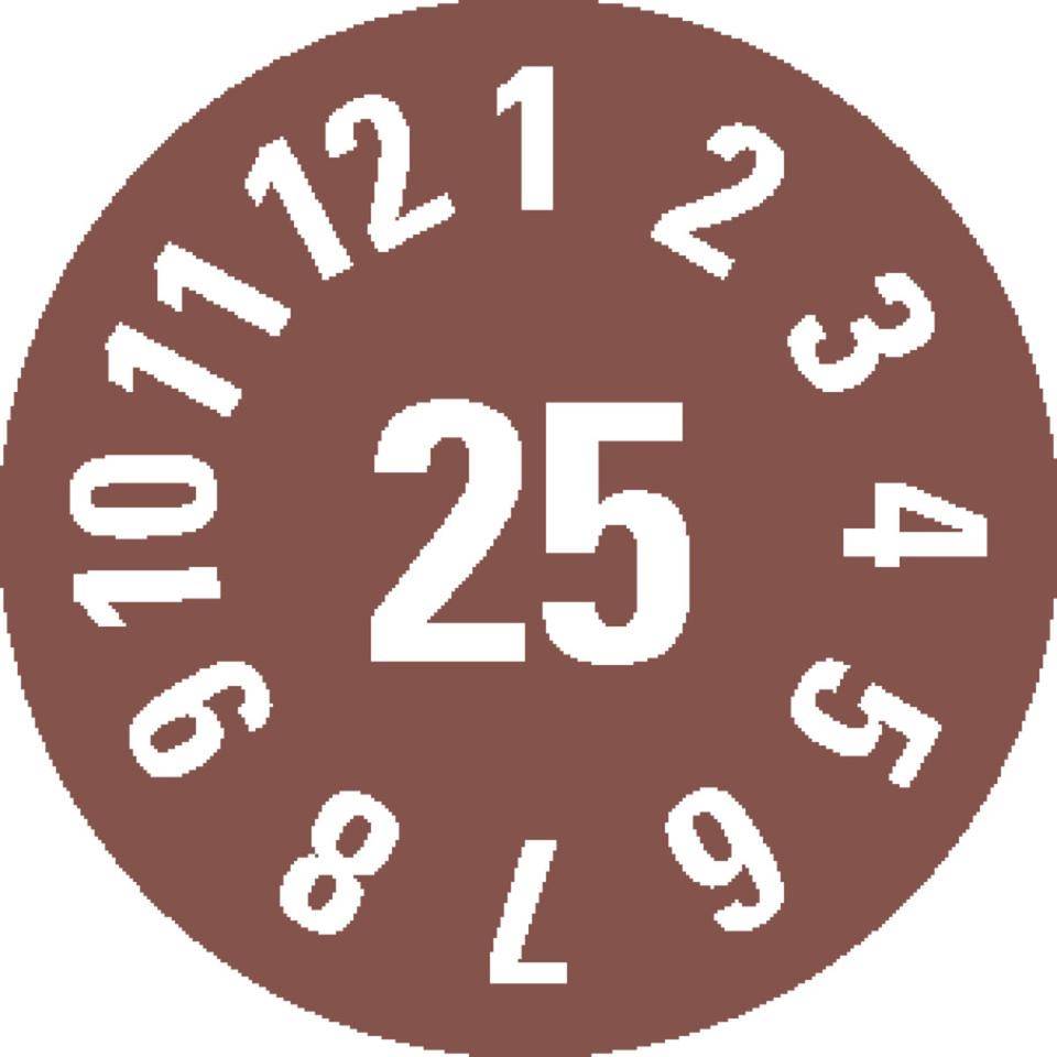 Prüfplakette 25, braun, Dokumentenfolie, selbstklebend, Ø 8mm, 180/Bogen