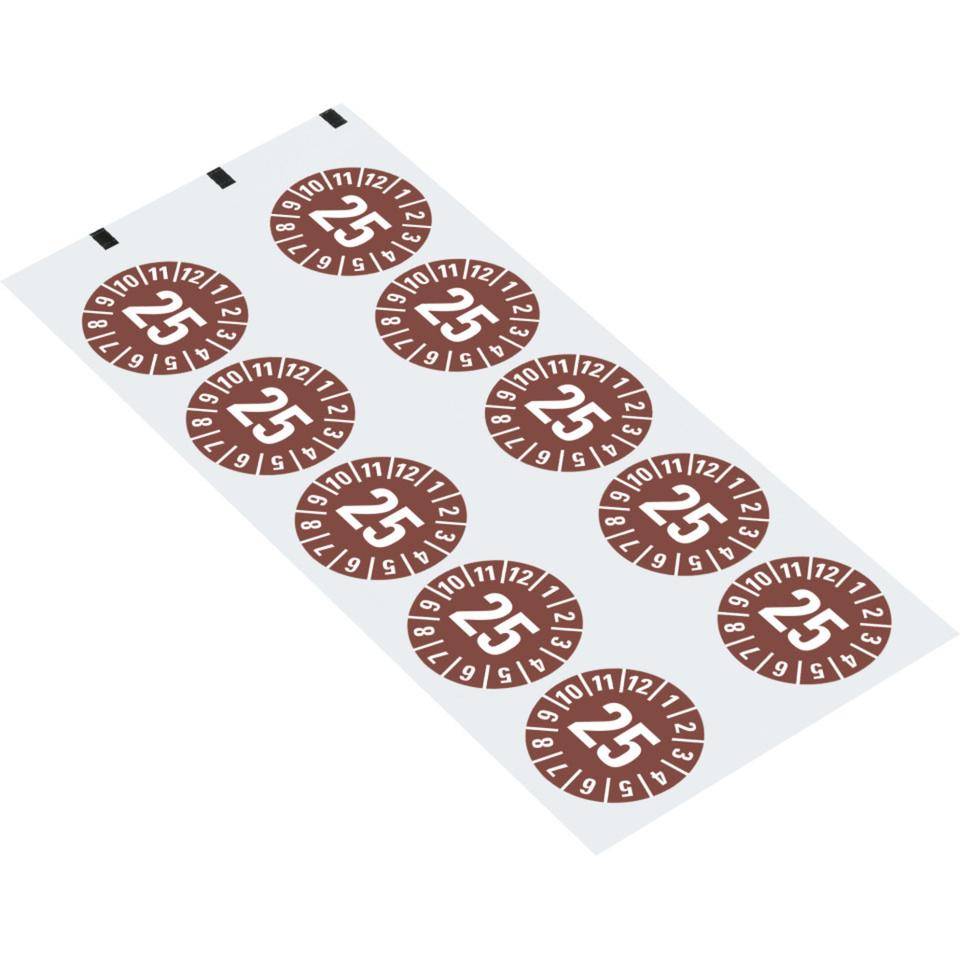 Prüfplakette 25, braun, Folie, ablösbar, Ø 35mm, 10/Bogen