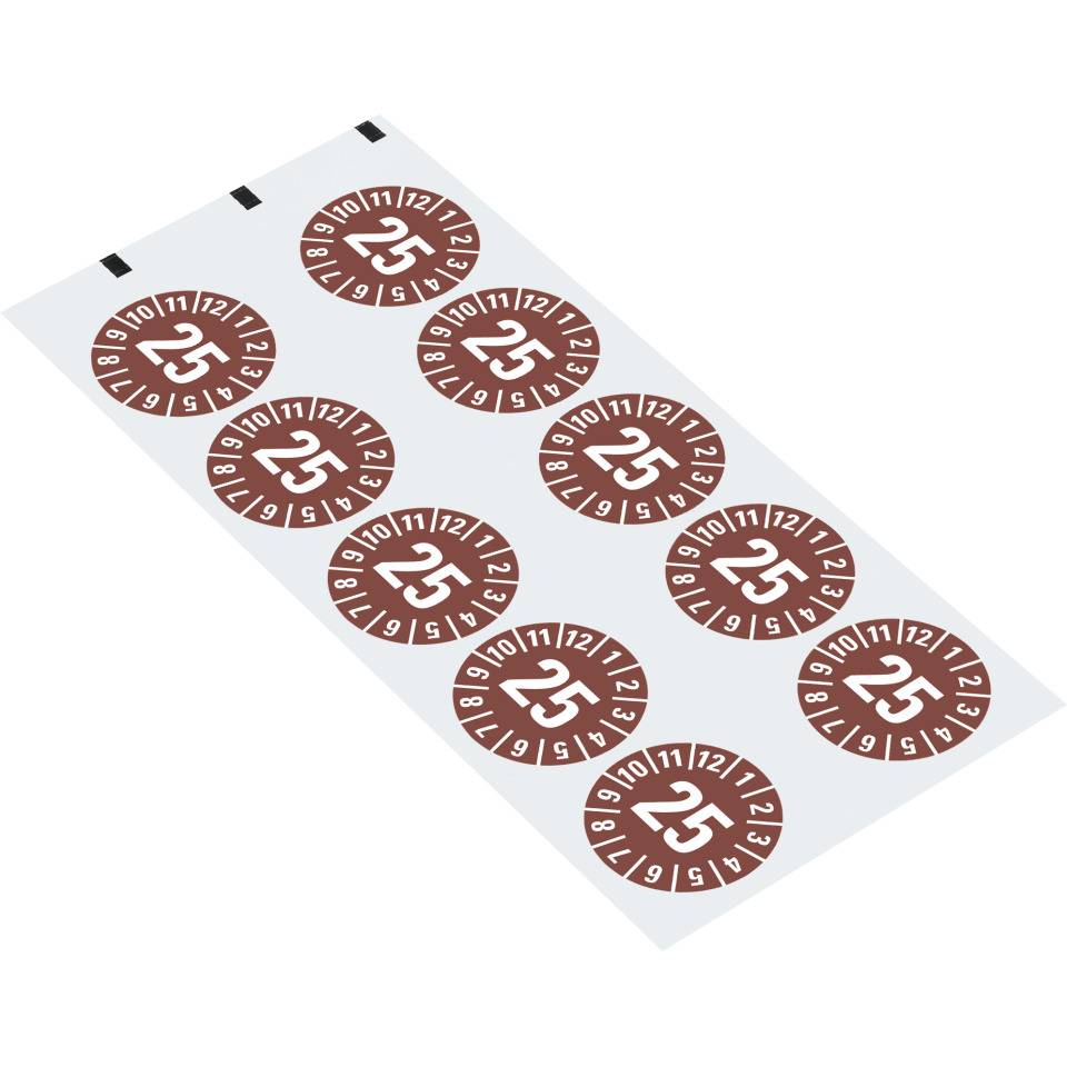 Prüfplakette 25, braun, Dokumentenfolie, fälschungssicher, Ø 35mm, 10/Bogen