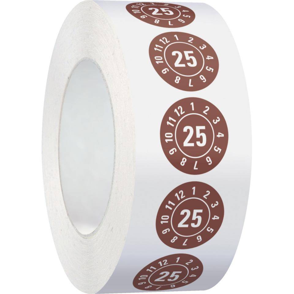 Prüfplakette 25, braun, Dokumentenfolie, selbstklebend, Ø 25mm, 500/Rolle