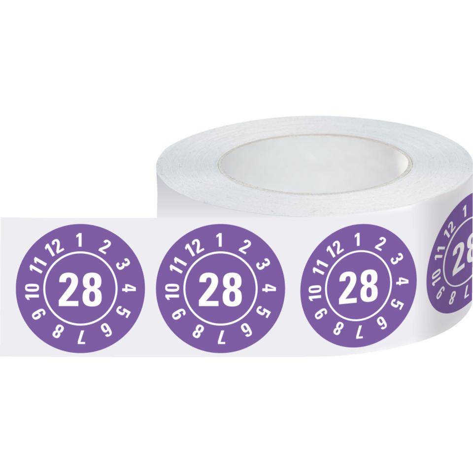 Prüfplakette 28, violett, Dokumentenfolie, selbstklebend, Ø 25mm, 500/Rolle