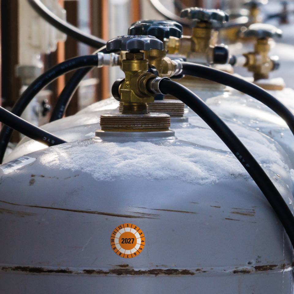 Prüfplakette 2027, orange, Dokumentenfolie, selbstklebend, Ø40mm, 10/Bogen