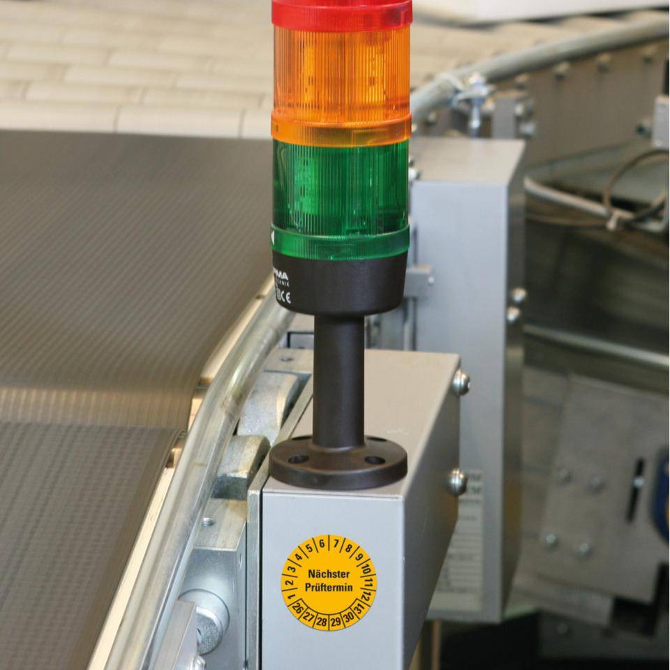 Prüfplakette Nächster Prüftermin, 26-31, gelb, Dokumentenfolie, Ø 30mm, 500/Rolle