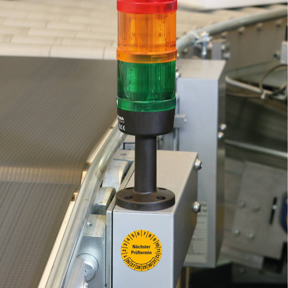 Prüfplakette Nächster Prüftermin, 26-31, gelb, Folie, ablösbare Folie, 500/Rolle