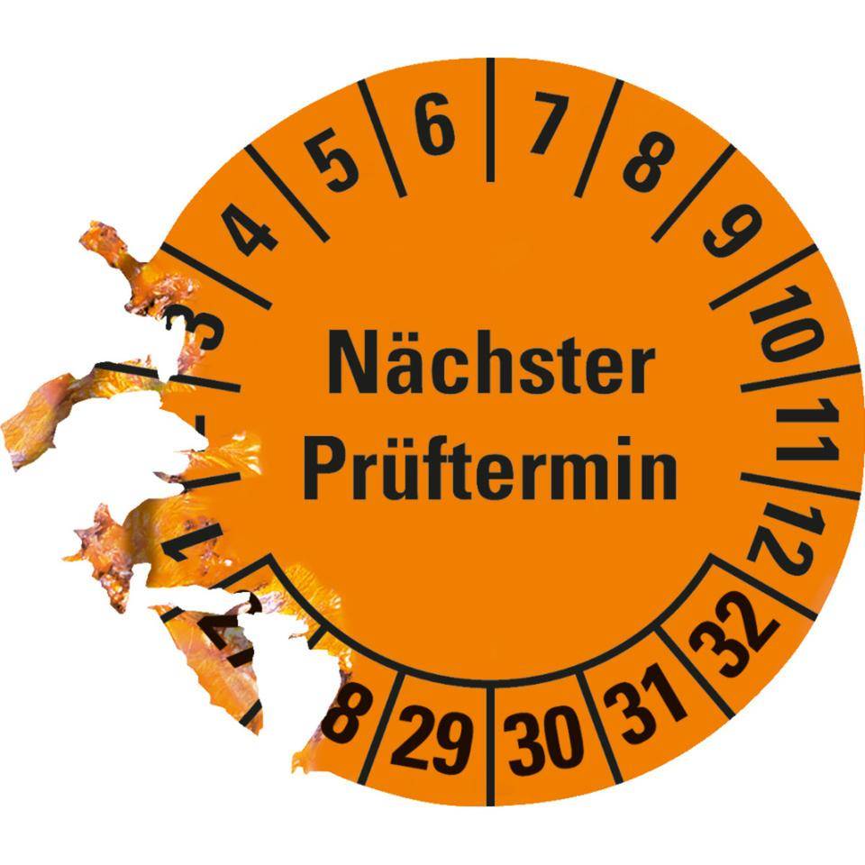 Prüfplakette Nächster Prüftermin, 27-32, orange, Dokumentenfolie, Ø 30mm, 500/Rolle