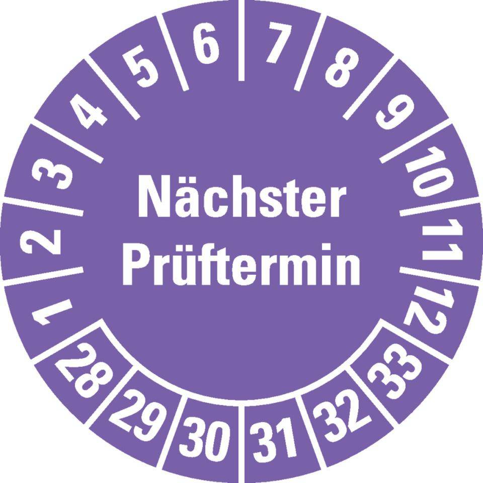 Prüfplakette Nächster Prüftermin, 28-33, violett, Dokumentenfolie, Ø 20mm, 500/Rolle