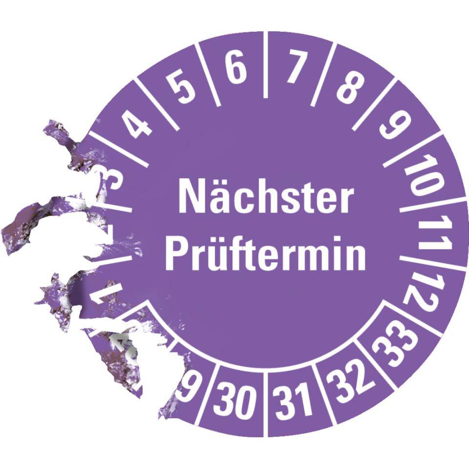 Prüfplakette Nächster Prüftermin, 28-33, violett, Dokumentenfolie, Ø 20mm, 36/Bogen