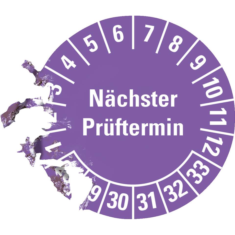 Prüfplakette Nächster Prüftermin, 28-33, violett, Dokumentenfolie, Ø 30mm, 18/Bogen